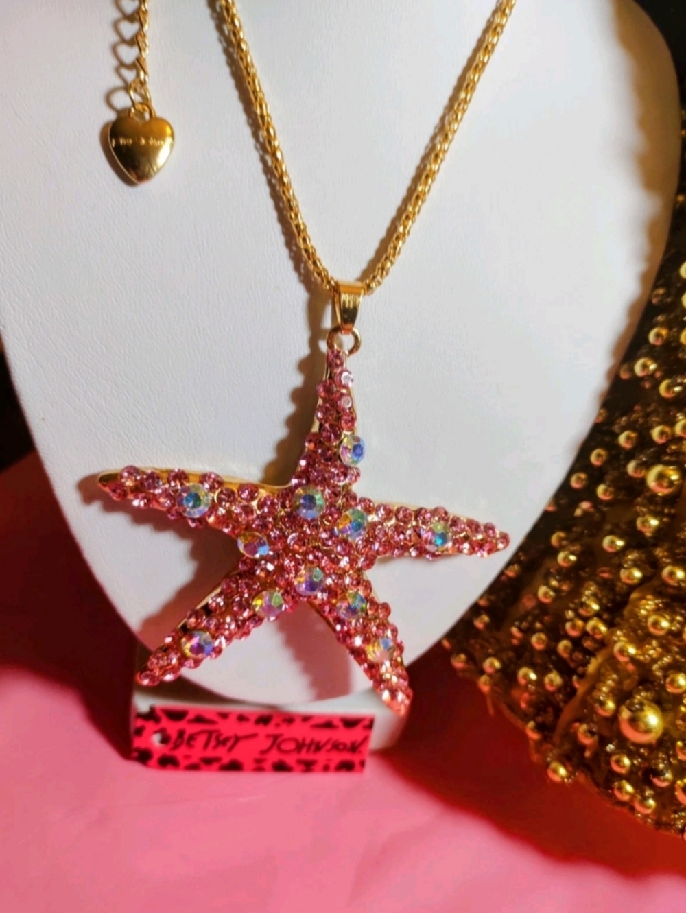 Betsey Johnson Gold Chain Pink Crystal Starfish Pendant
